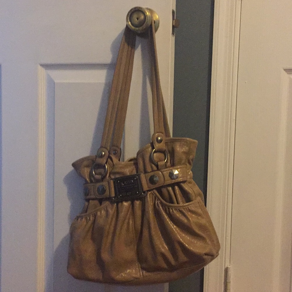 Kathy Van Leeland taupe handbag